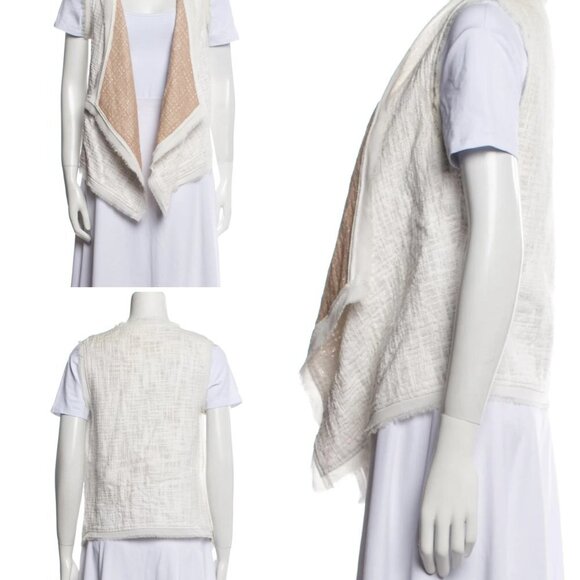Alberto Makali Off White Open Front Flyaway Vest with Raw Hem Size Small - Picture 1 of 3